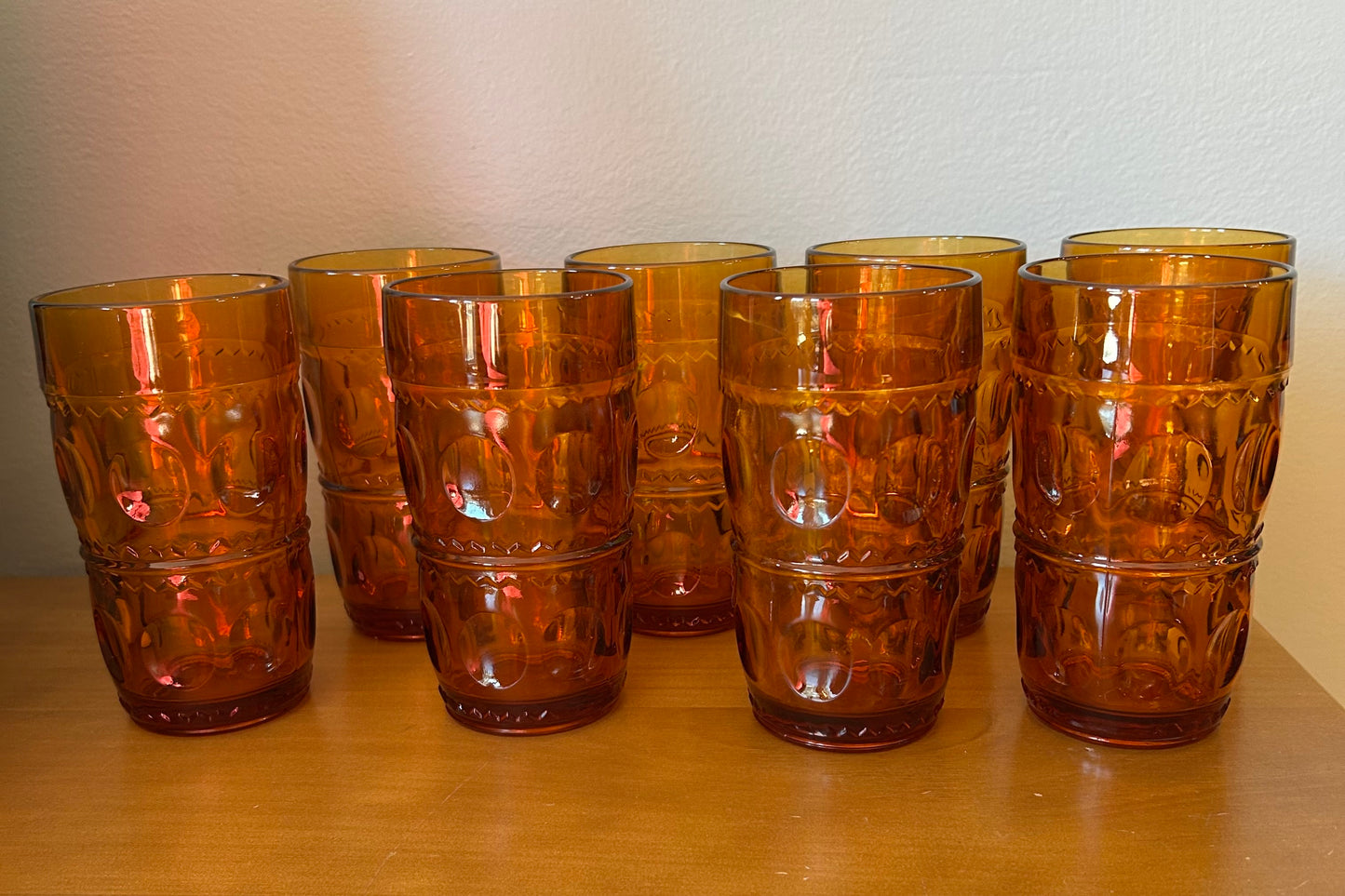 Set of 8 Drinking Glasses Vintage Harvest Gold Heavy Glassware