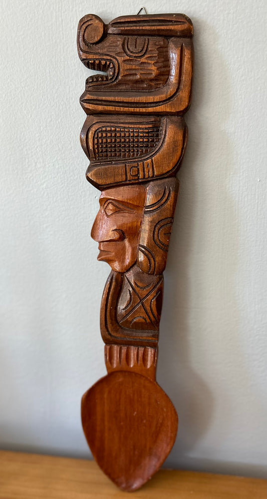 Honduras Art Wooden Carved Spoon 20” Vintage Wall Decor