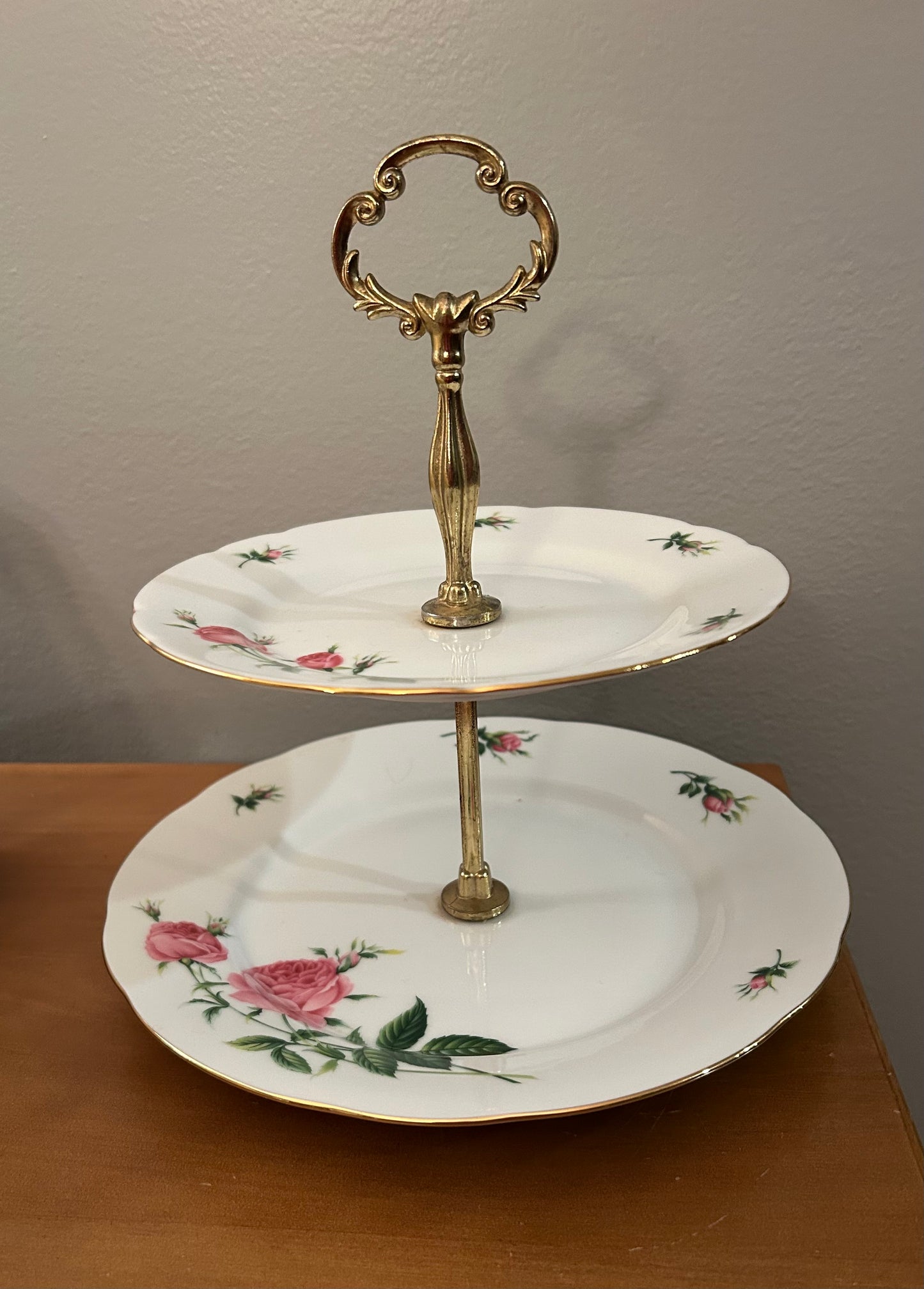 Porcelain Rose two-tiered Serving tray dessert