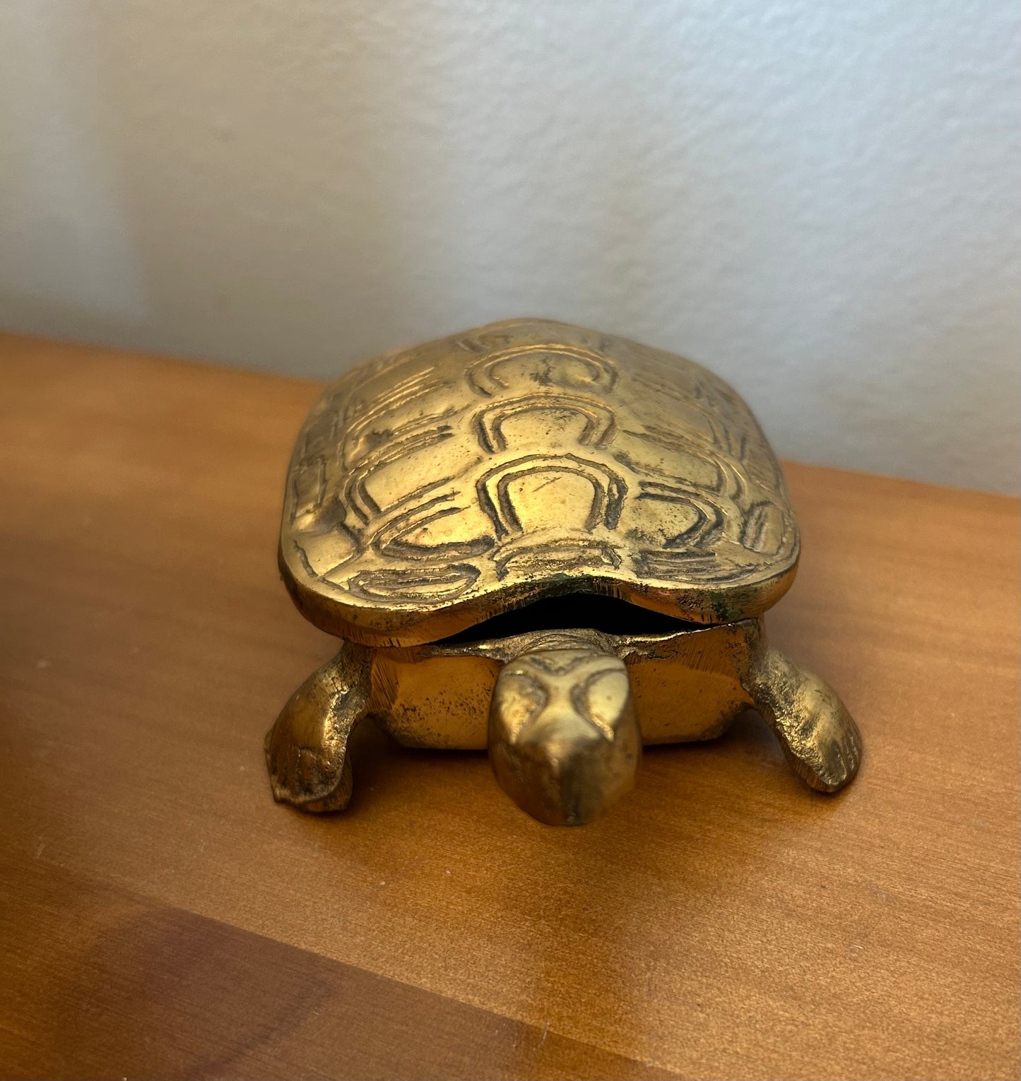 Vintage Brass Hinged Lid Turtle Trinket Box