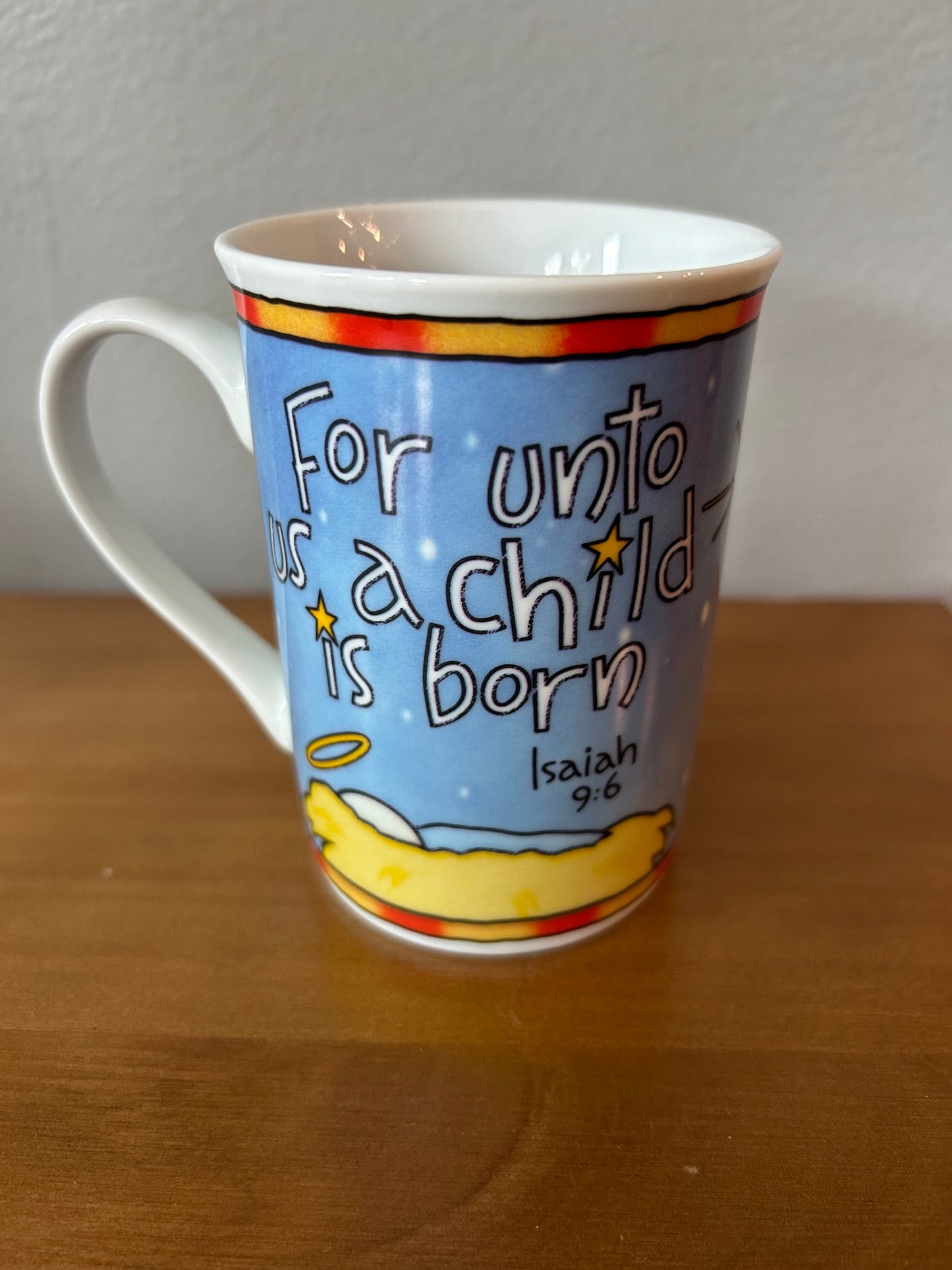 Christmas mug for unto us a child is born Isaiah 9:6 baby Jesus biblical quote