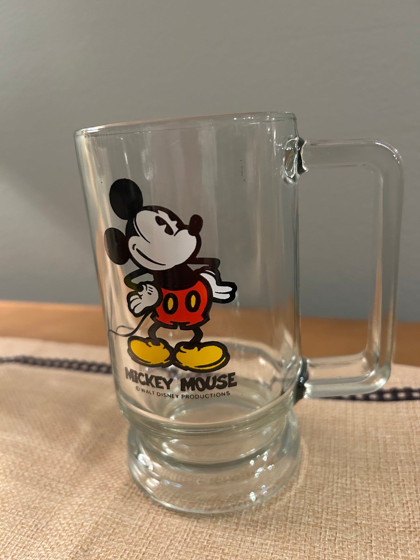 Walt Disney Mickey Mouse Clear Glass  Mug Cup with Handle