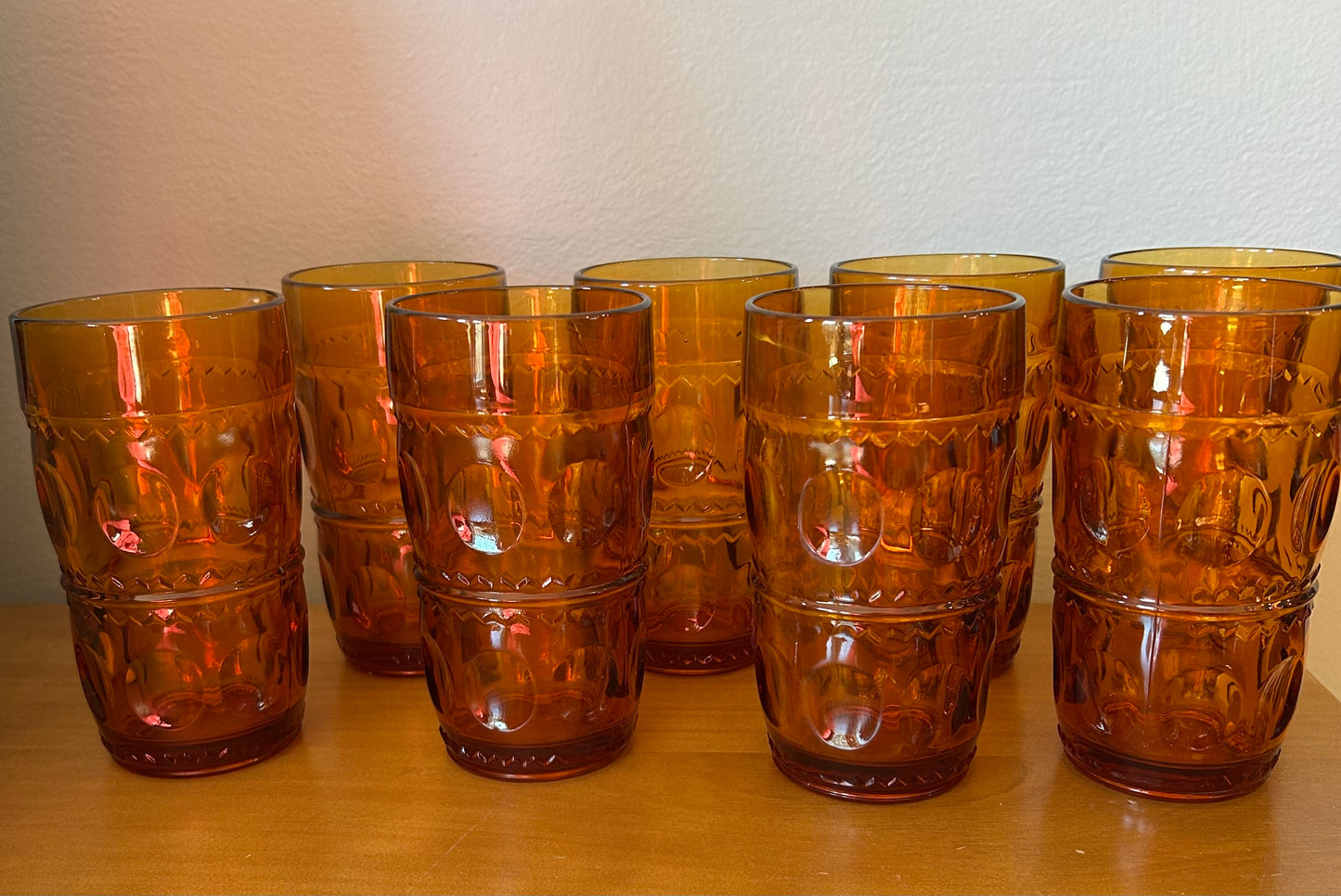 Set of 8 Drinking Glasses Vintage Harvest Gold Heavy Glassware