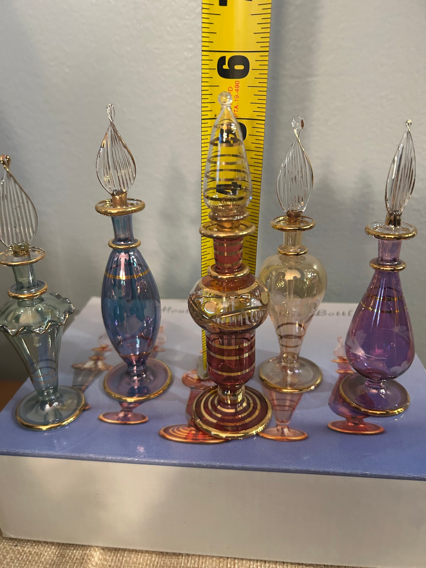 Vintage Set of Five Egyptian Perfume Bottles 24K Gold Plated Mouth Blown New