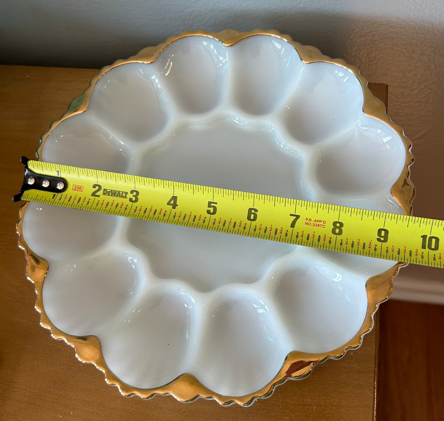 Vintage White Milk Glass Egg Plate Gold Trim Mid Century