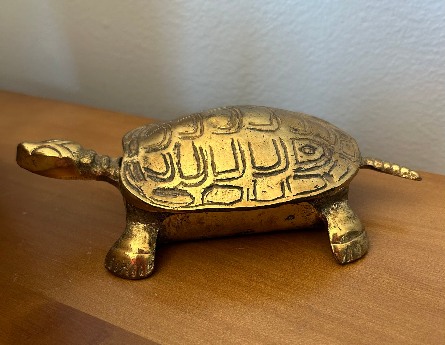 Vintage Brass Hinged Lid Turtle Trinket Box