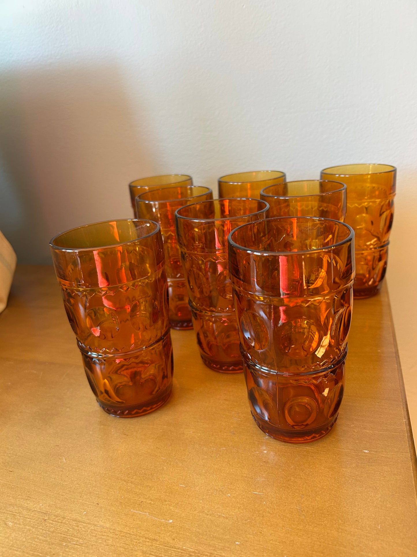 Set of 8 Drinking Glasses Vintage Harvest Gold Heavy Glassware