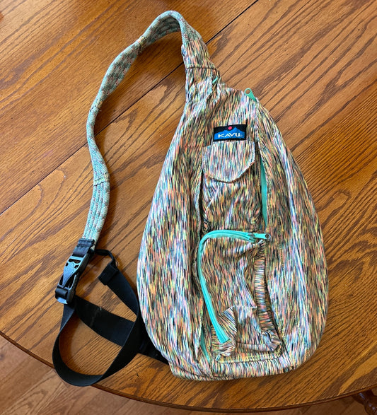 Kavu Rope Sling Bag Crossbody Backpack Multicolor Pattern Pre Owned Clean