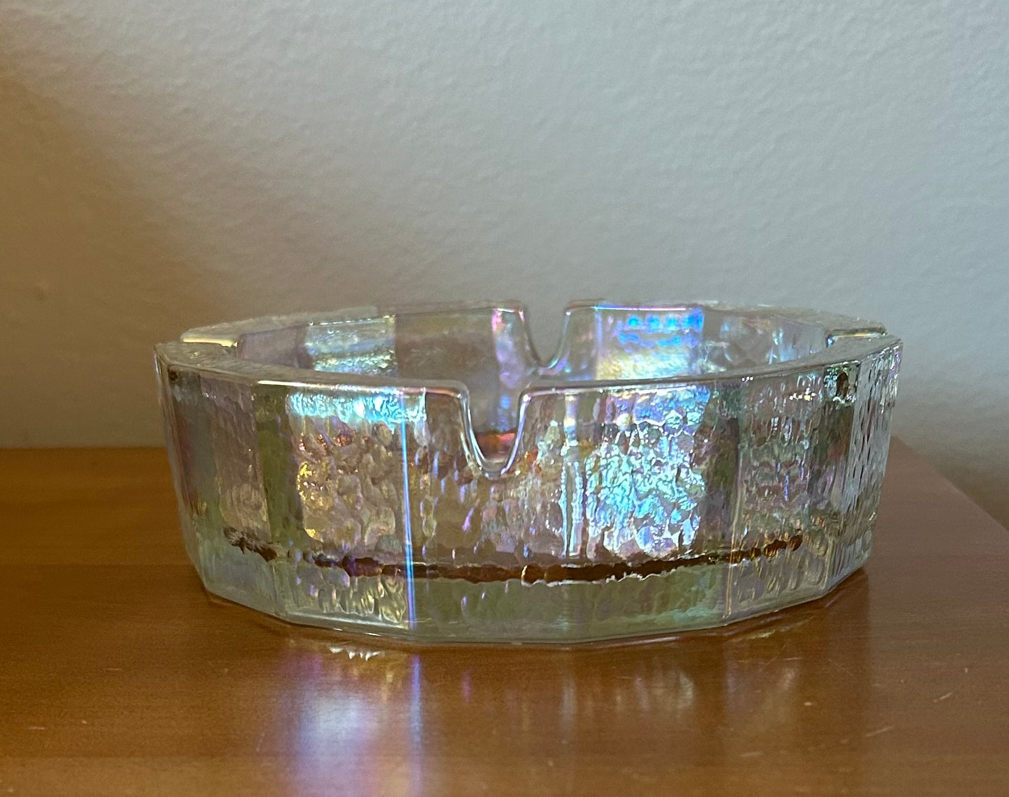 Blenko Iridescent Pebblegrain 6-Inch Glass Ashtray Carnival Rainbow Colors