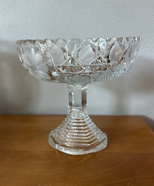 Vintage Candy Dish Clear Pressed Glass Pedestal Footed 5" diameter 4 1/2" tall