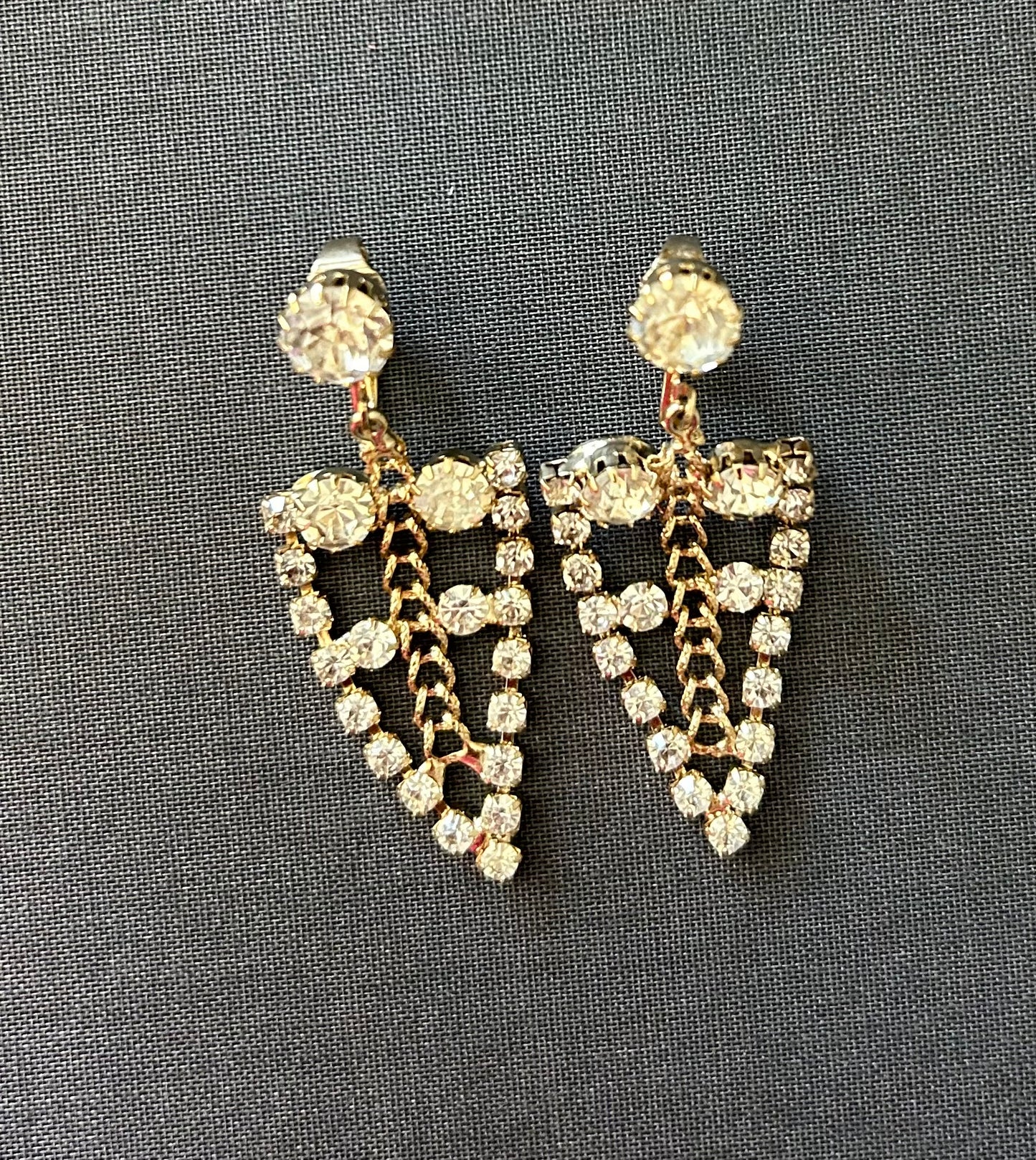 Vintage Signed Hobe’ Rhinestone Earrings. Goldtone