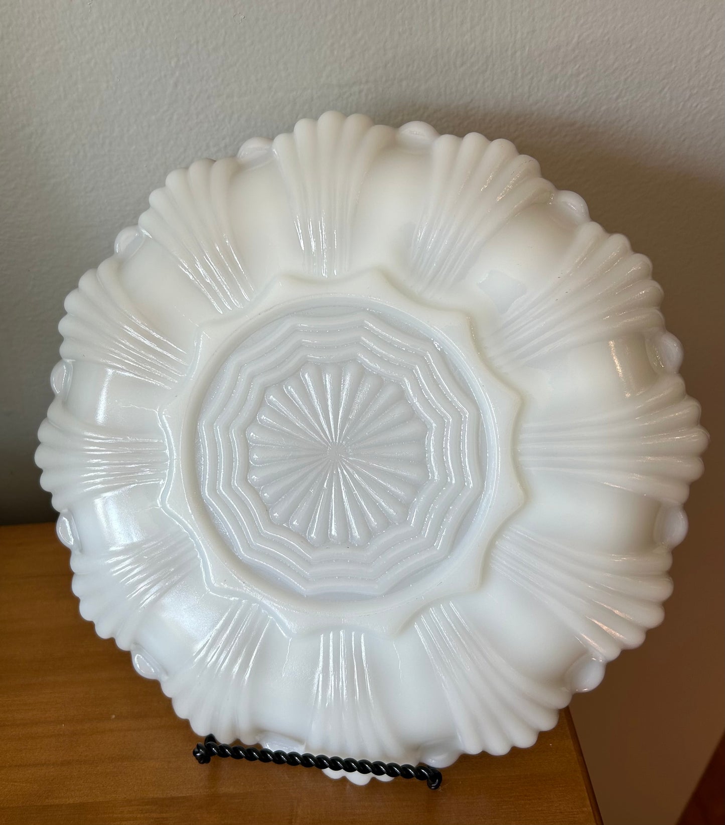 Vintage White Milk Glass Egg Plate Gold Trim Mid Century