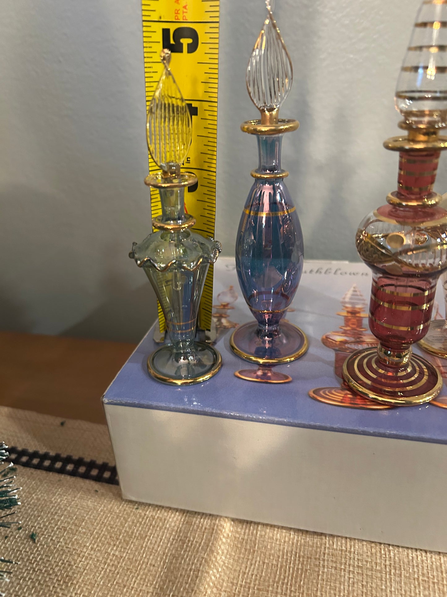 Vintage Set of Five Egyptian Perfume Bottles 24K Gold Plated Mouth Blown New