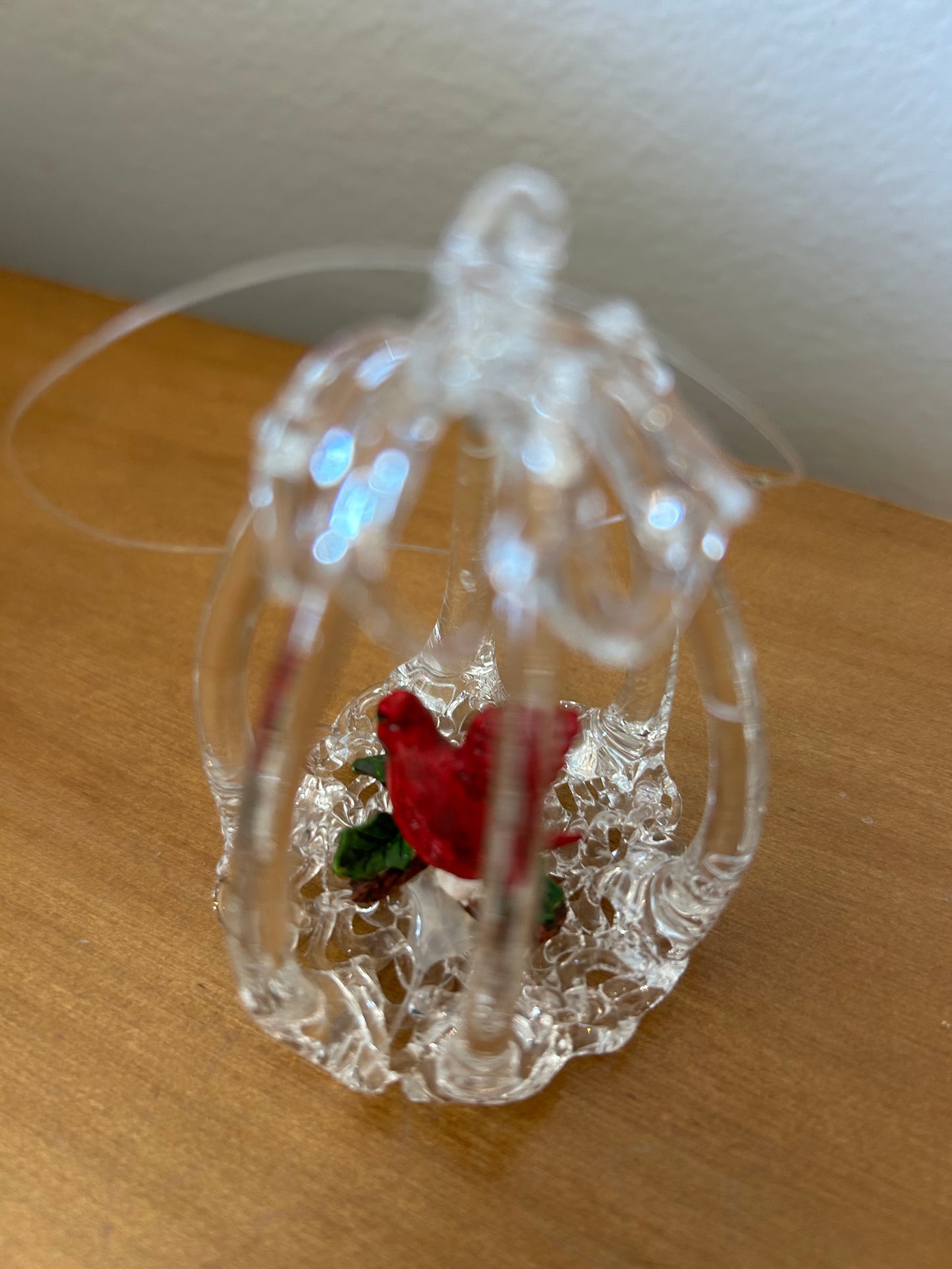 Vintage Silvestri Spun Glass Cardinal in Cage Ornament With Box