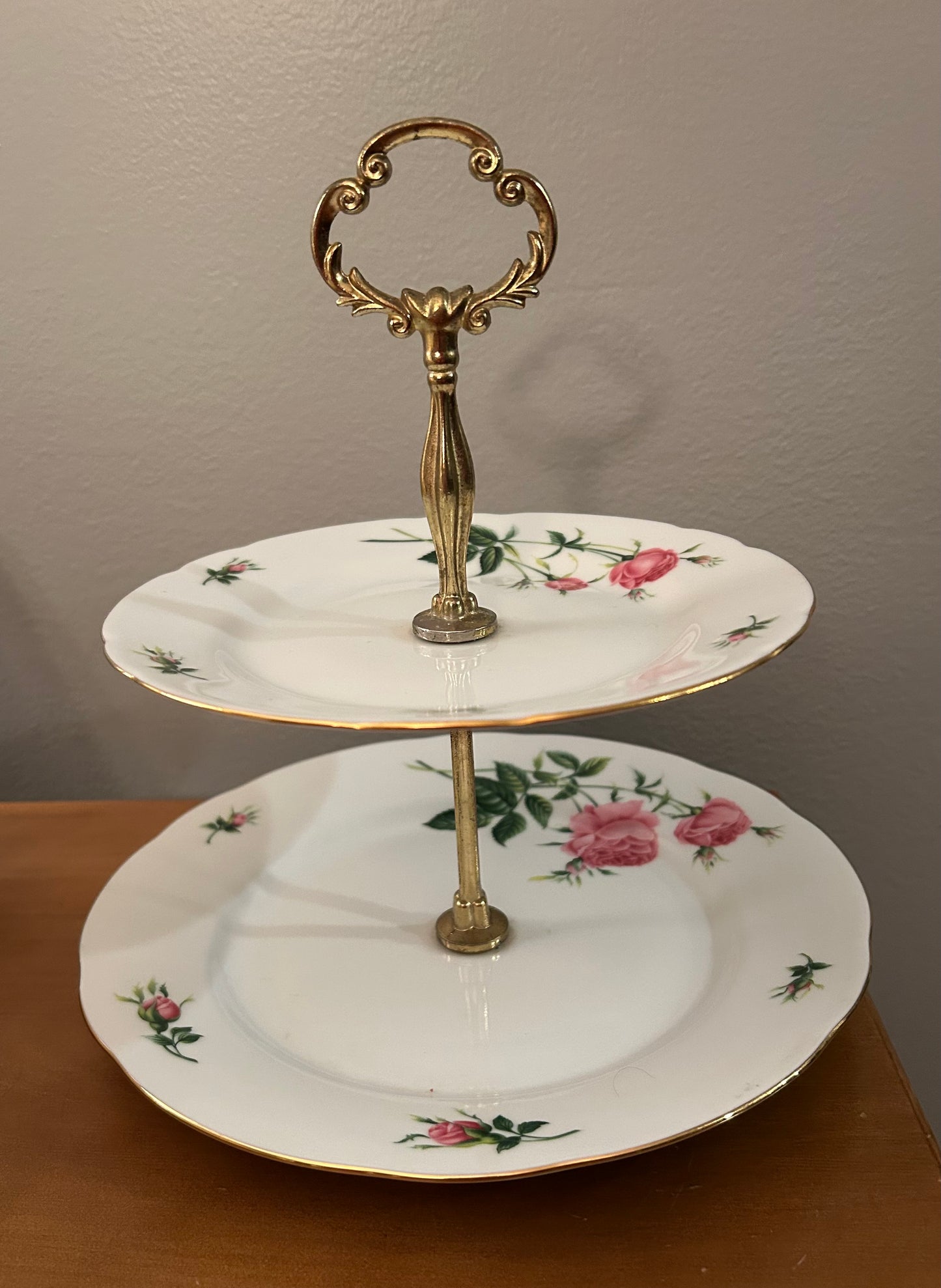 Porcelain Rose two-tiered Serving tray dessert