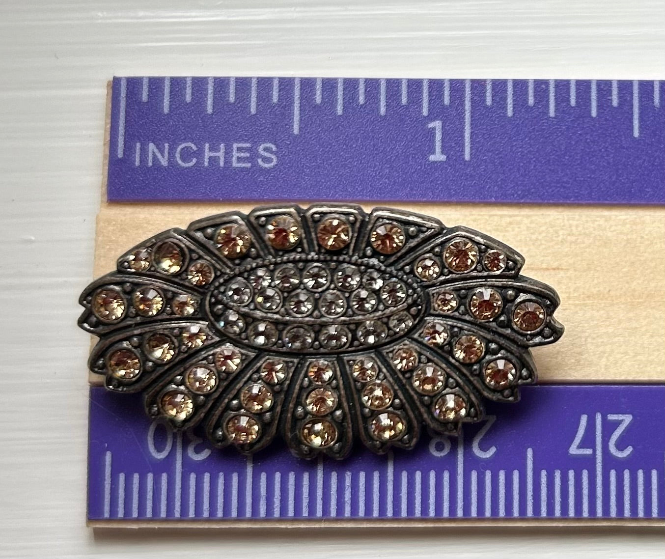 Vintage Sunflower Brooch Brown Crystals.