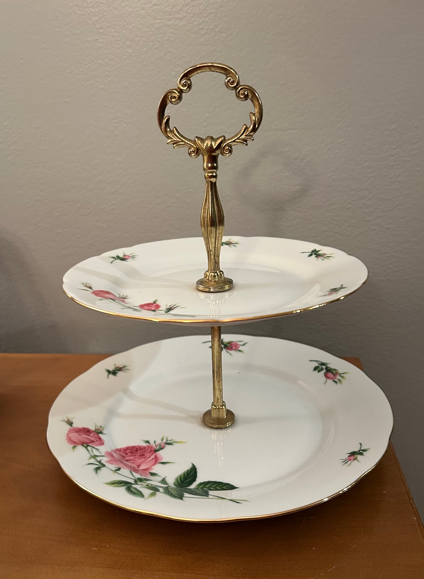 Porcelain Rose two-tiered Serving tray dessert