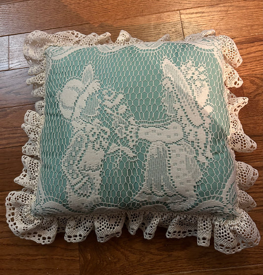 Vintage Netting Pillow With Crochet Lace Trim.