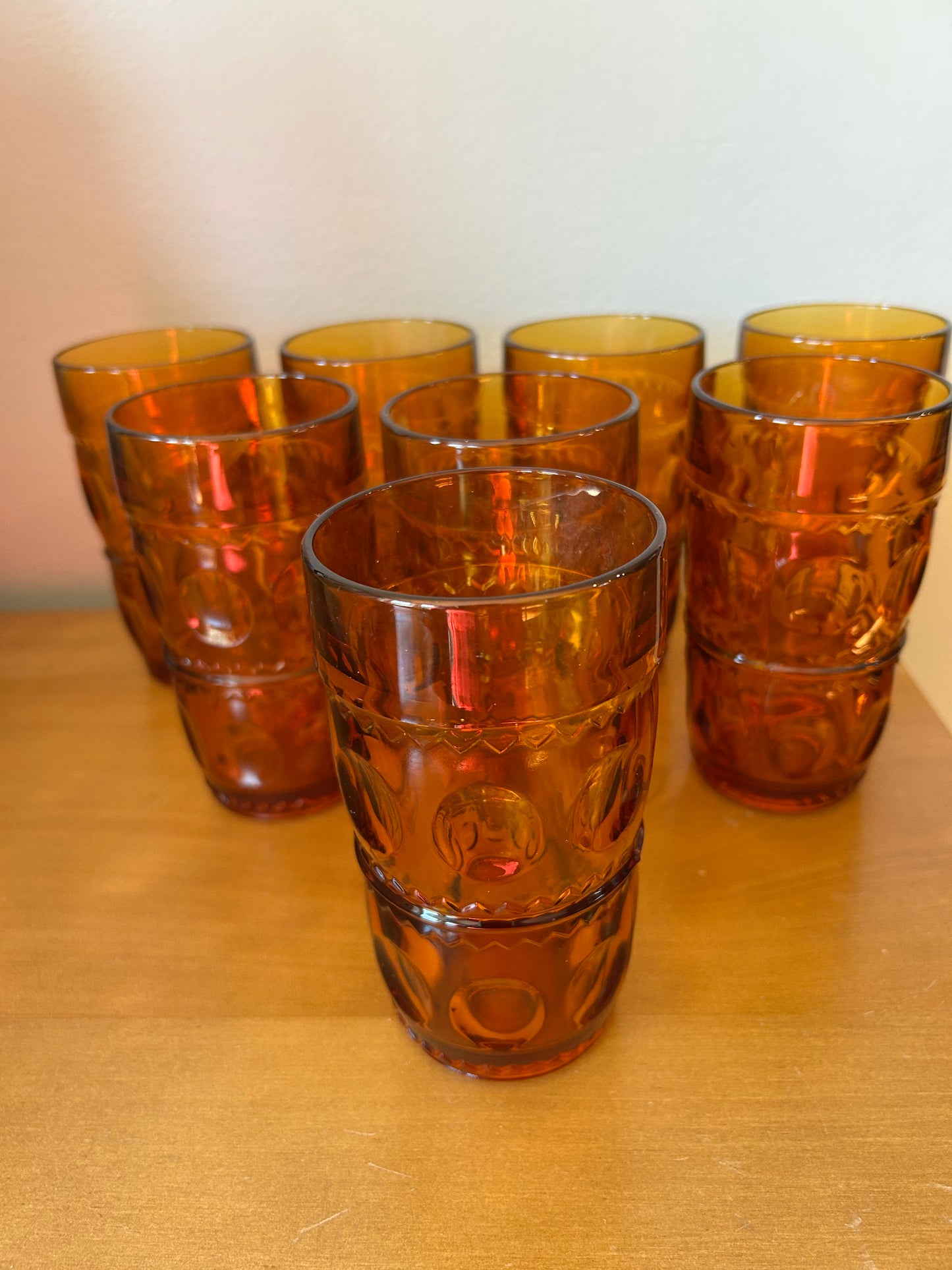 Set of 8 Drinking Glasses Vintage Harvest Gold Heavy Glassware