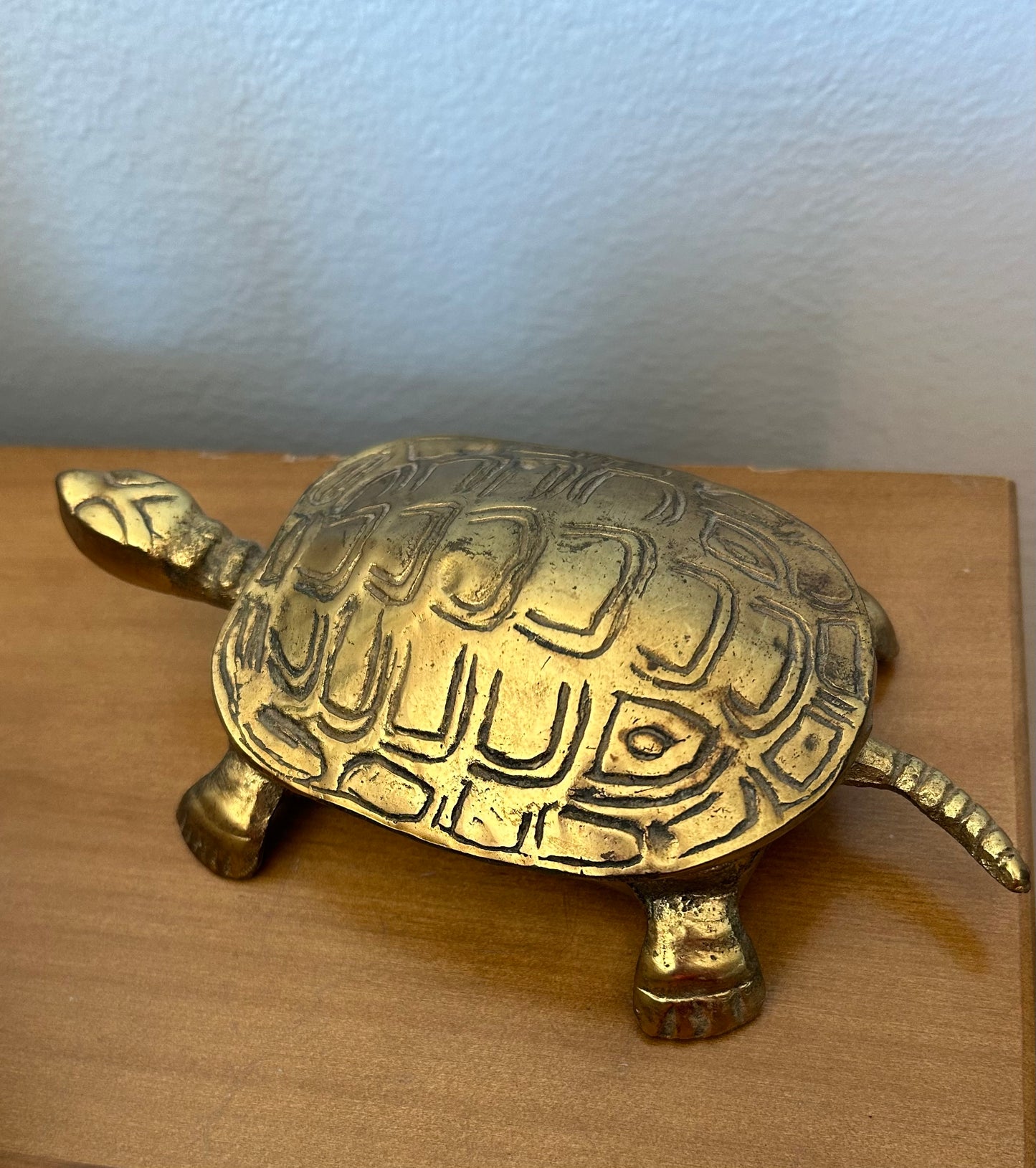 Vintage Brass Hinged Lid Turtle Trinket Box