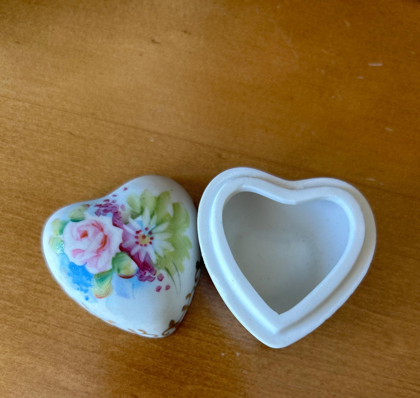 Handpainted Bubble Heart Trinket Box - Flowers - Made in Japan