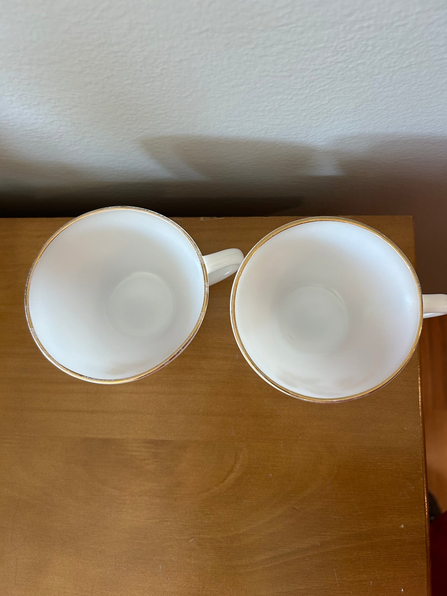 Federal Heatproof Milk Glass Gold Harvest Tea Cups 2x