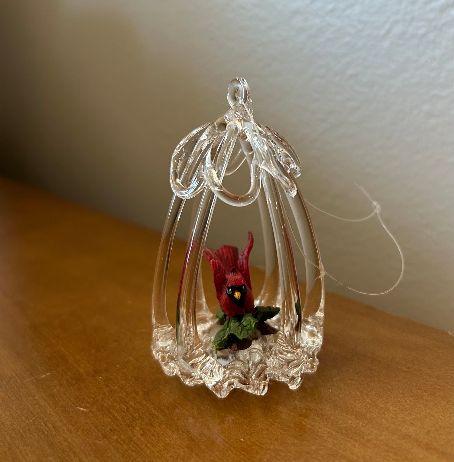 Vintage Silvestri Spun Glass Cardinal in Cage Ornament No Box