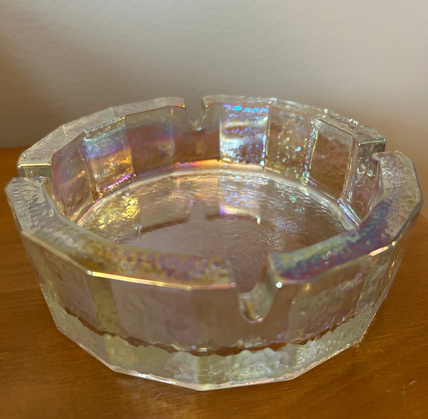 Blenko Iridescent Pebblegrain 6-Inch Glass Ashtray Carnival Rainbow Colors