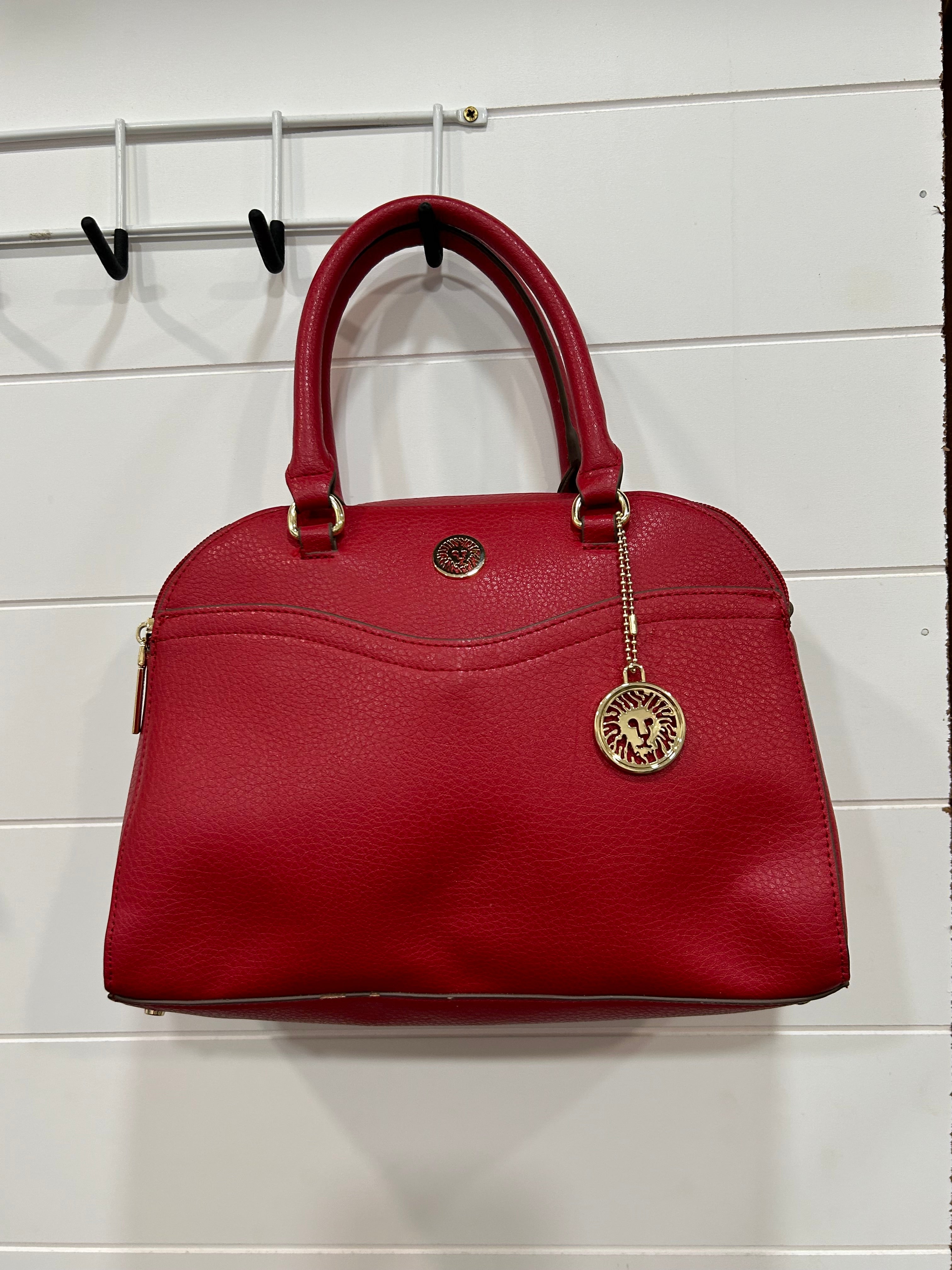 Anne Klein Signature Red Dome Satchel Double Handles Dogwood Studio and Vintage Finds LLC