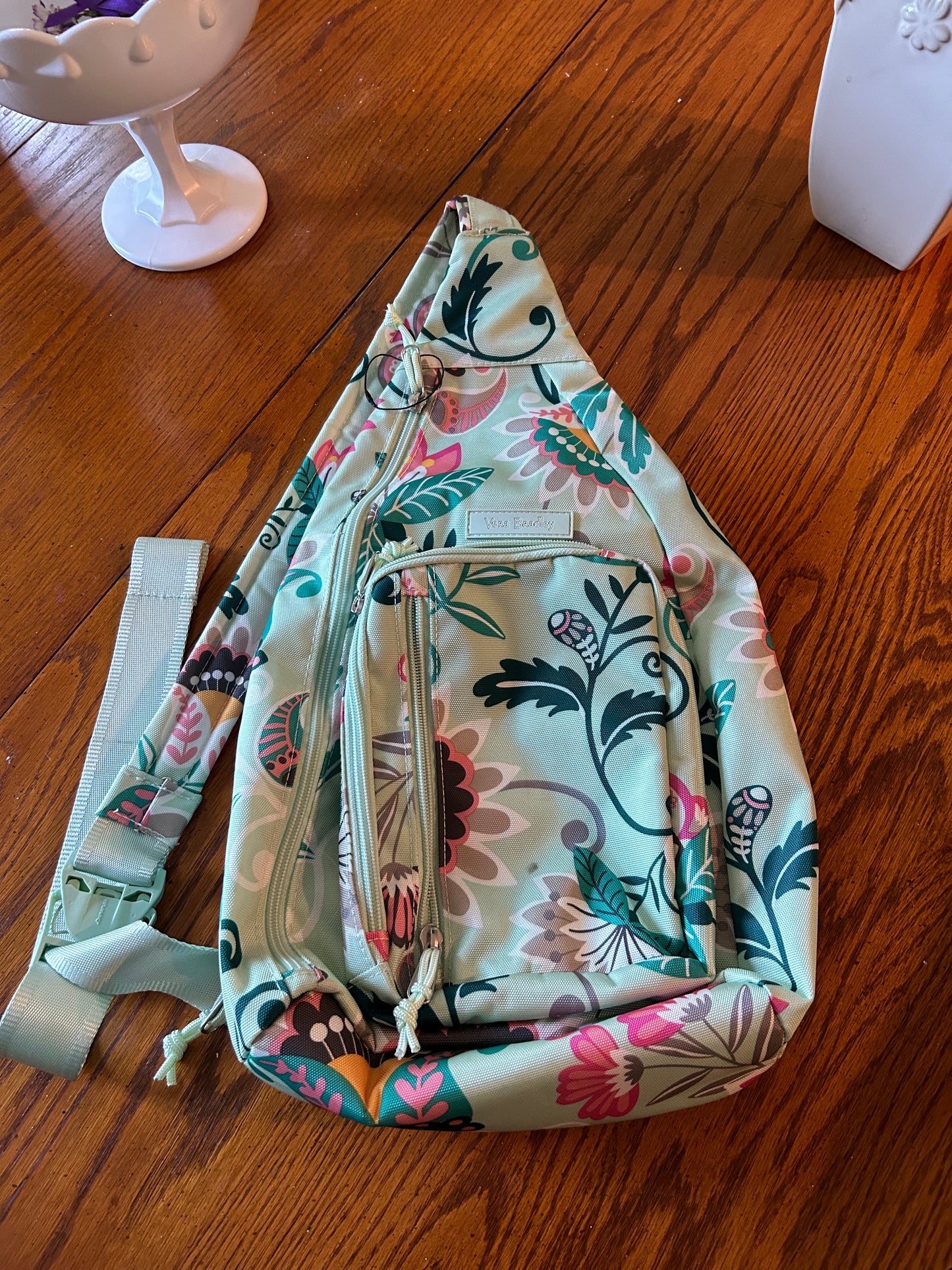 Vera Bradley Reactive Mint Green Floral Sling backpack