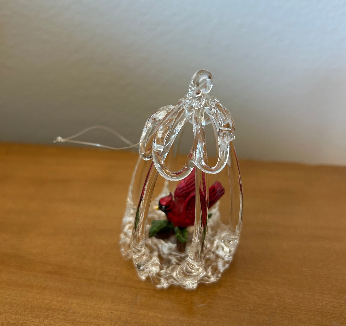 Vintage Silvestri Spun Glass Cardinal in Cage Ornament No Box