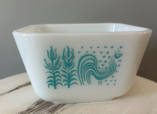 Vintage PYREX #501 Turquoise Rooster Design 1 1/2 Cup Refrigerator Dish