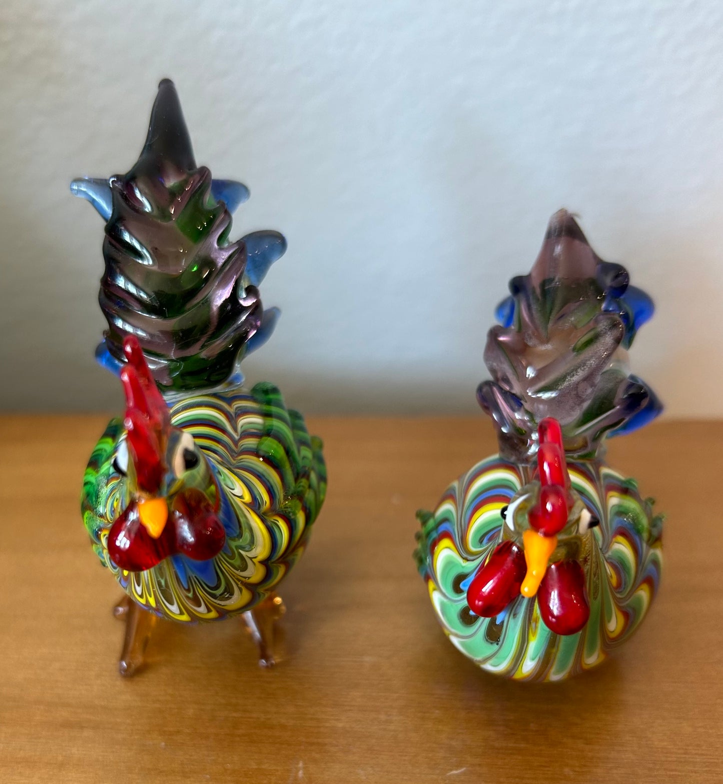 2 Fitz And Floyd Glass Menagerie Rooster Chicken Hand Blown Glass Art