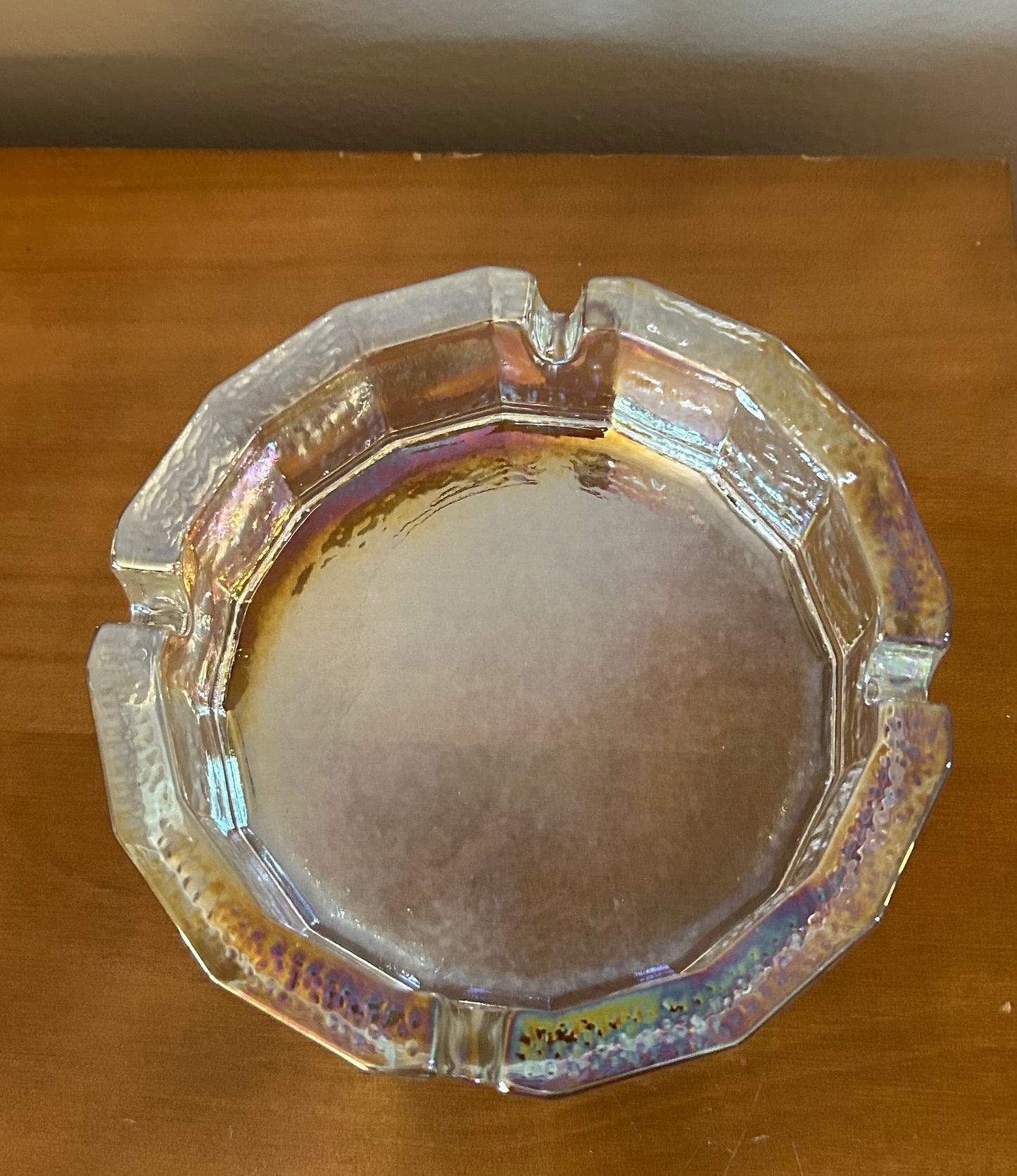 Blenko Iridescent Pebblegrain 6-Inch Glass Ashtray Carnival Rainbow Colors