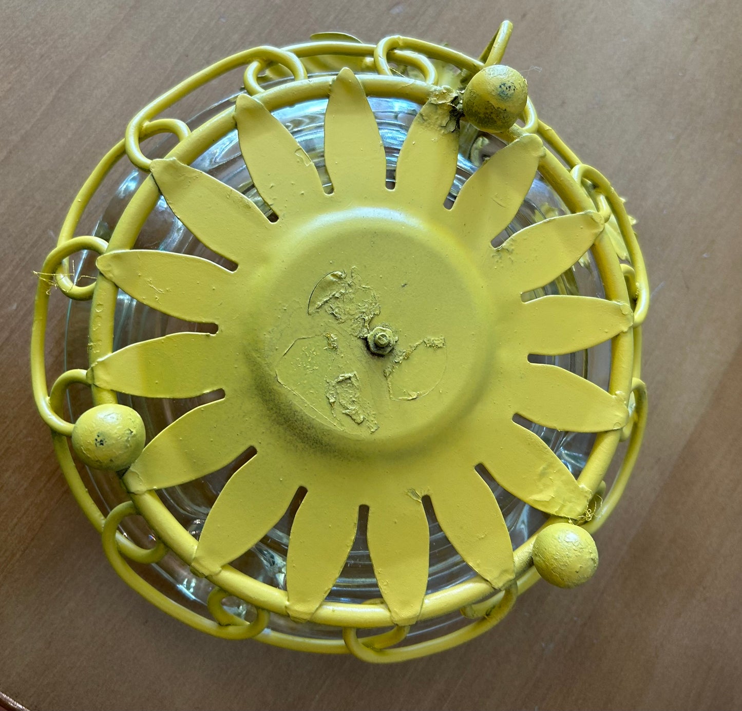 Glass Ashtray With Metal Sunflower Holder Made In The 60s