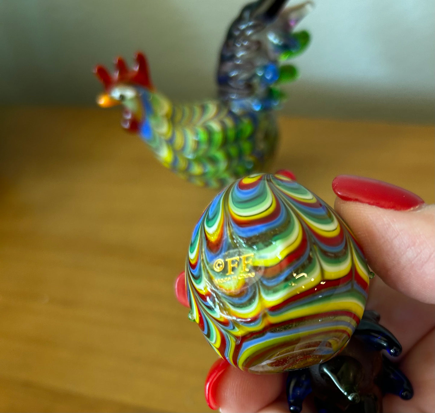 2 Fitz And Floyd Glass Menagerie Rooster Chicken Hand Blown Glass Art