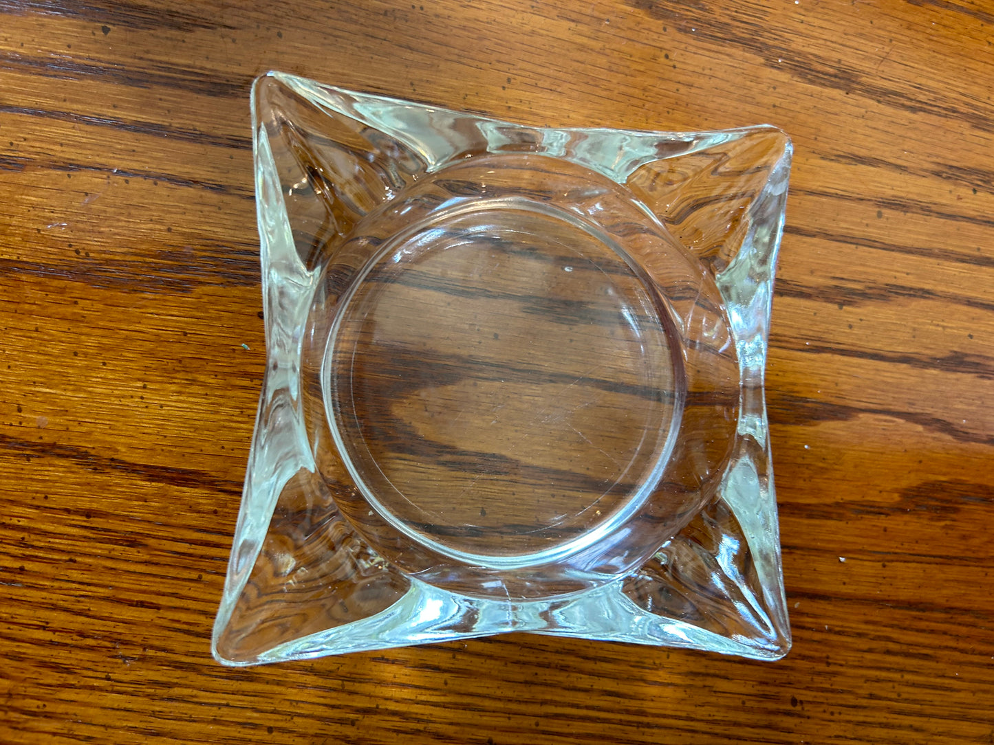 Vintage Thick Crystal Ashtray Square 4 Slot Clear Glass Art Deco Mid Century