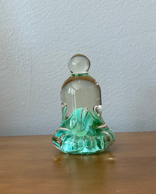 Vintage Joe St Clair 4" GREENArt Glass Bell Paperweight Flowers Bubbles Excell