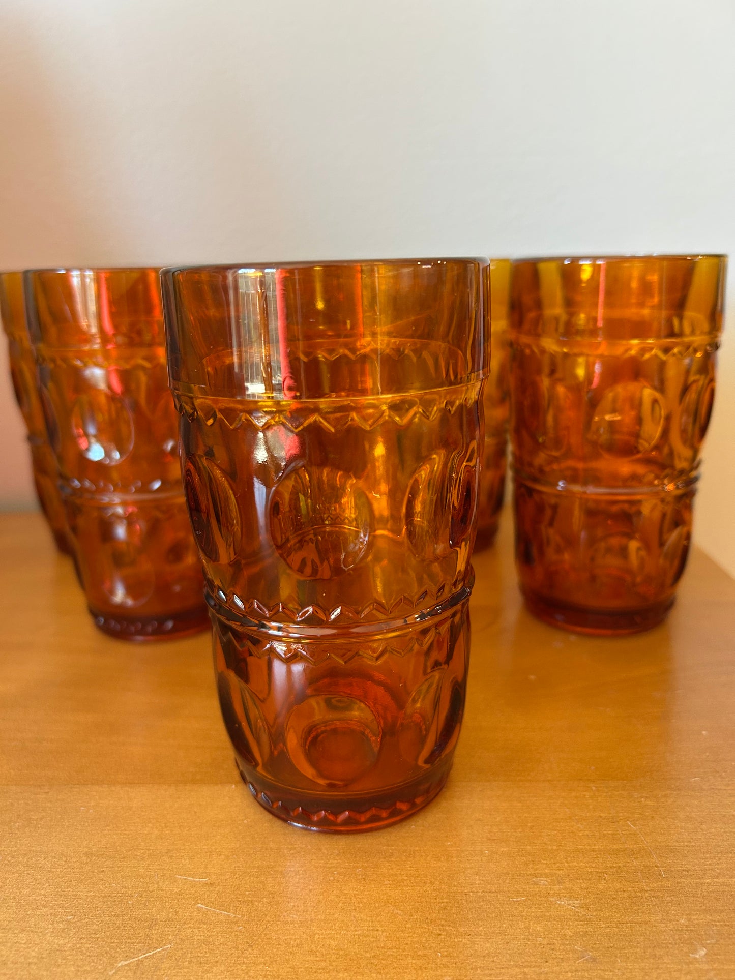 Set of 8 Drinking Glasses Vintage Harvest Gold Heavy Glassware