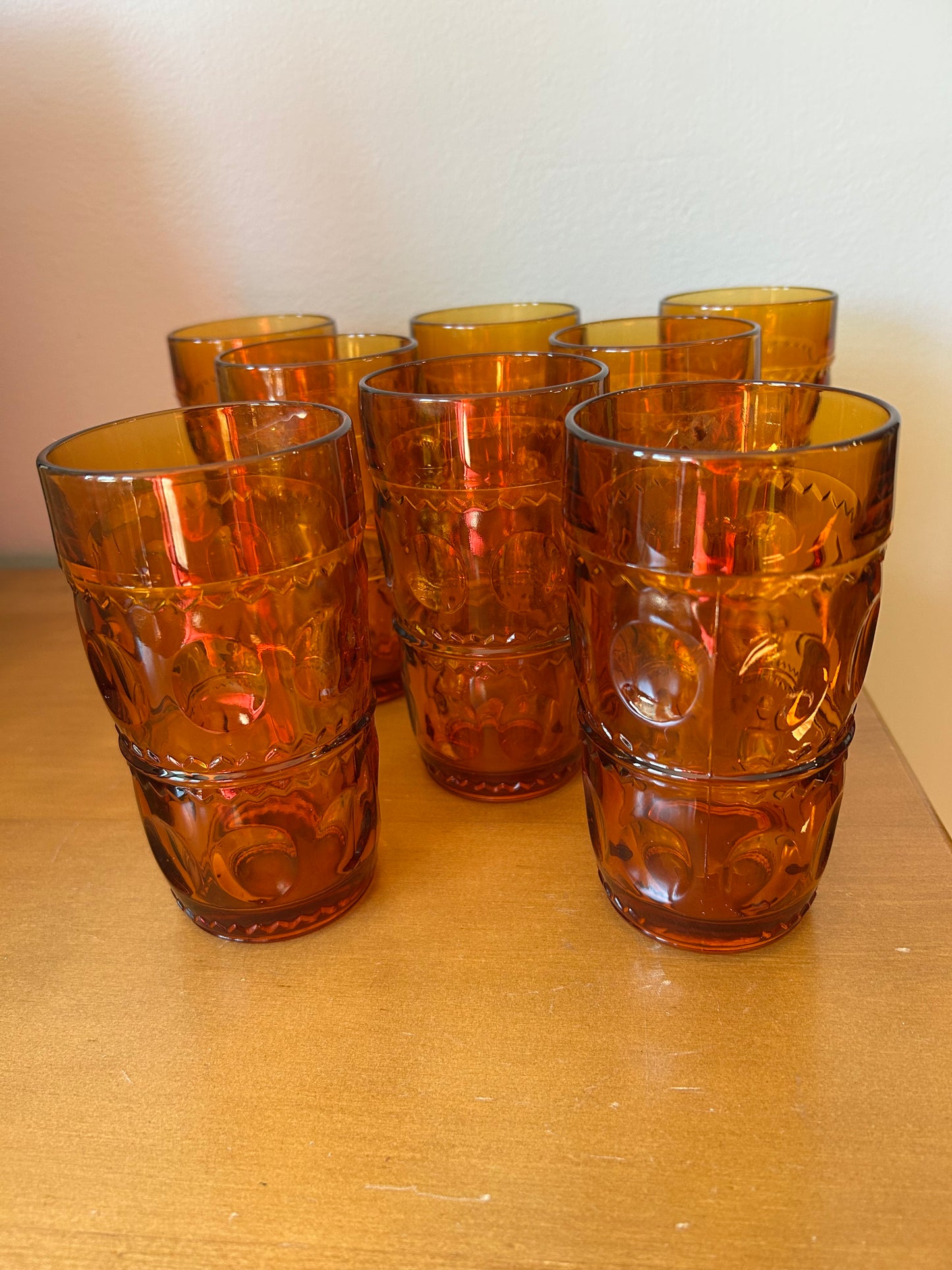 Set of 8 Drinking Glasses Vintage Harvest Gold Heavy Glassware