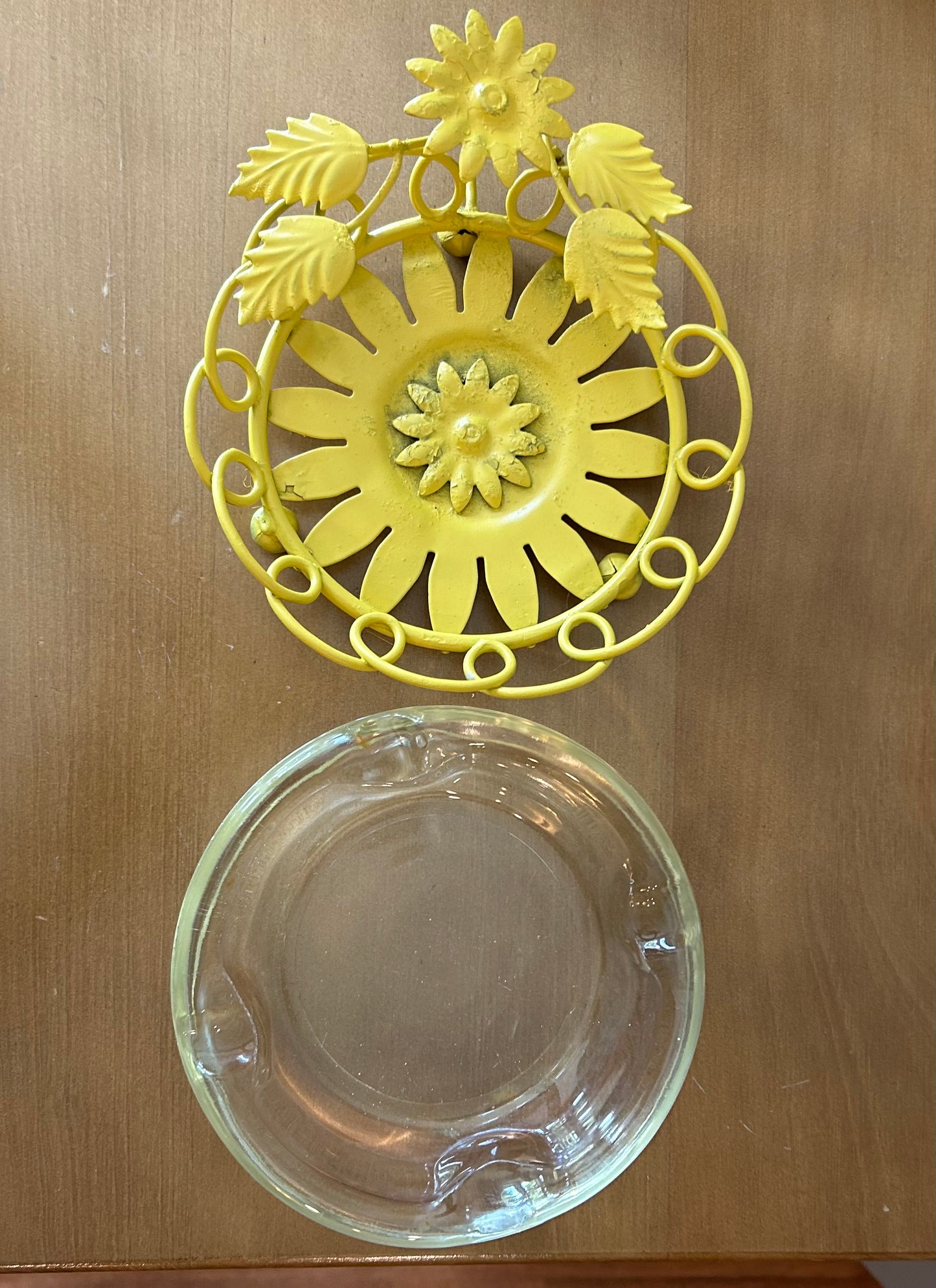 Glass Ashtray With Metal Sunflower Holder Made In The 60s