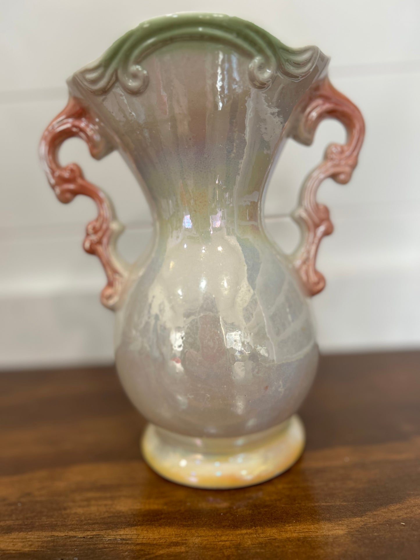 Floral Pearlized Opalescent Lusterware 8" Vase Made in Brazil #1925