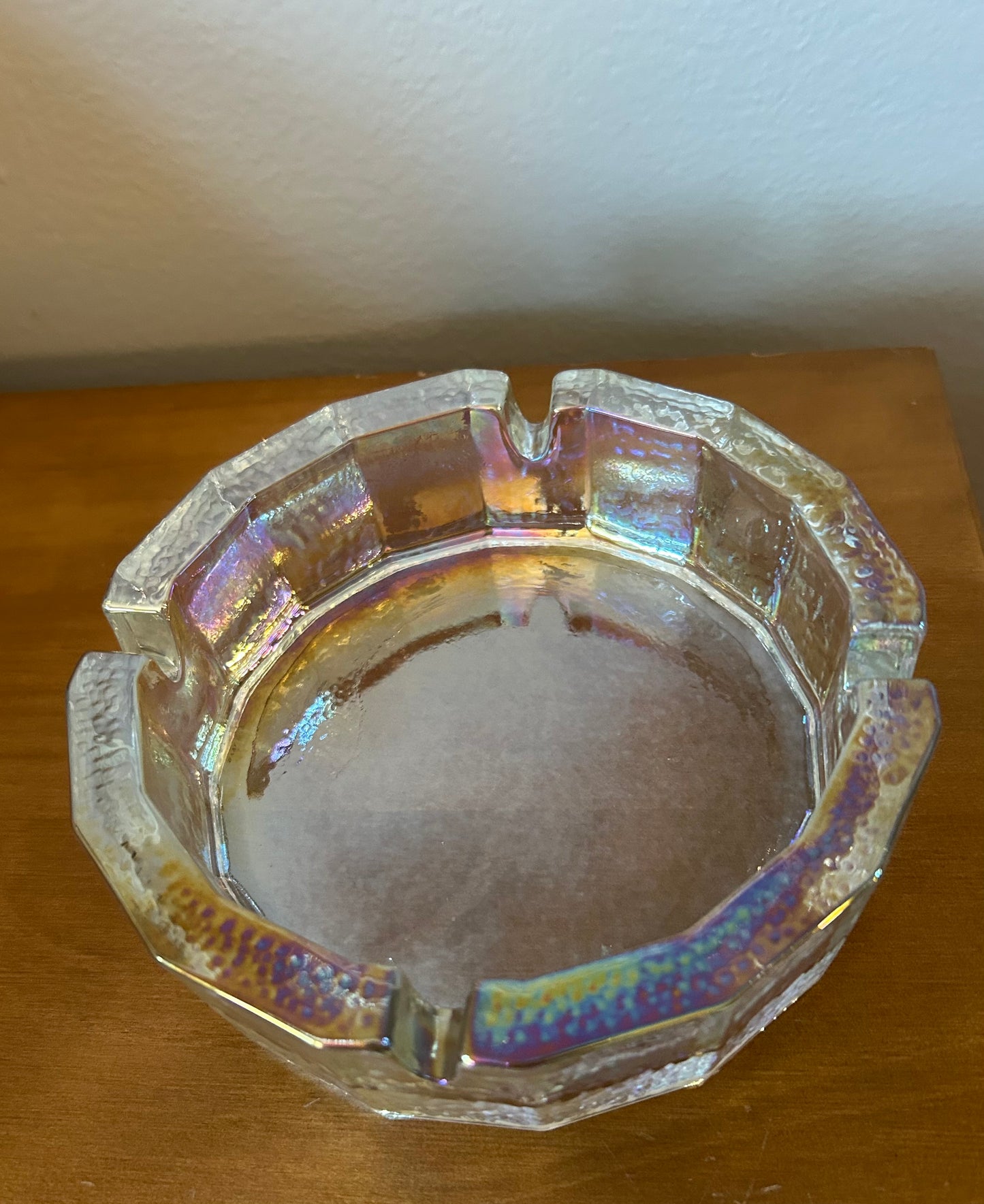 Blenko Iridescent Pebblegrain 6-Inch Glass Ashtray Carnival Rainbow Colors