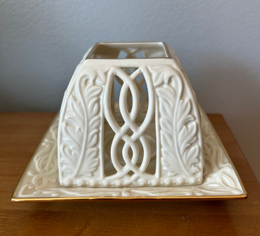 Lenox Illuminations Pierced Tealight Gold Rimmed Square Base Candle Holder 📦