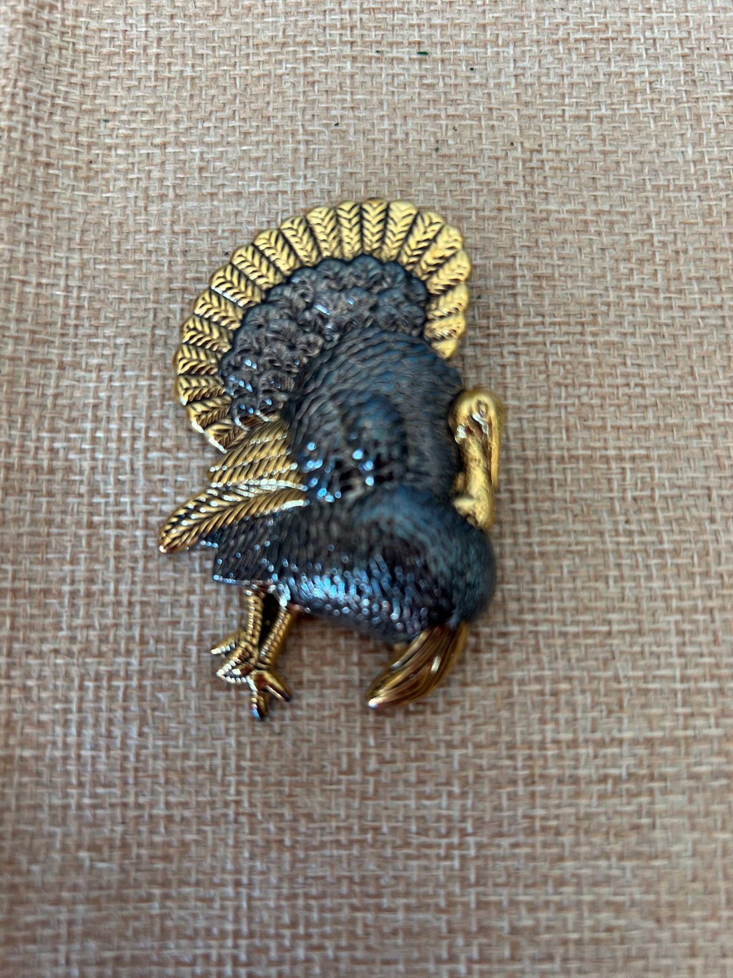 Thanksgiving Turkey Brooch Pin Pendant Signed Best Silver Gold Tone Metal