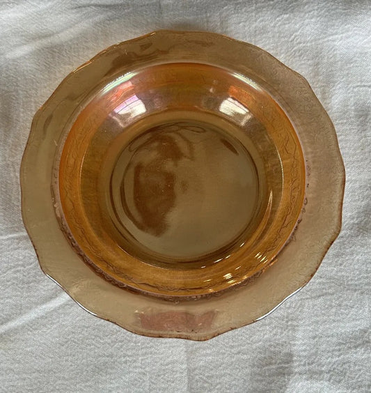 Vintage FEDERAL Carnival Glass Normandie Pattern Bowl Marigold Iridescent 6 1/2"