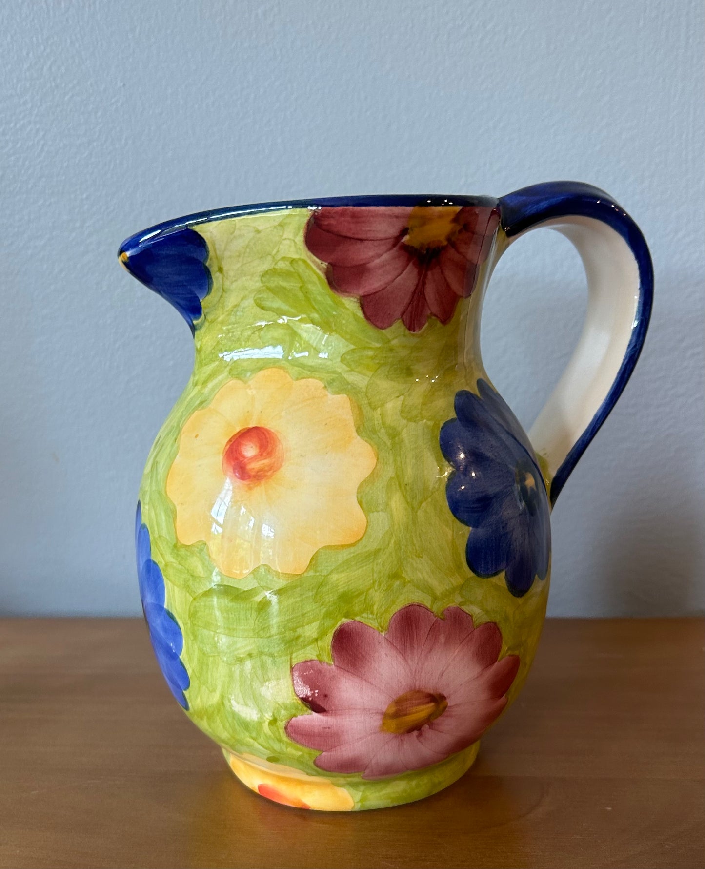 Vintage Floral Pitcher Hand Painted Portugal Glazed Nice Showpiece Collectable