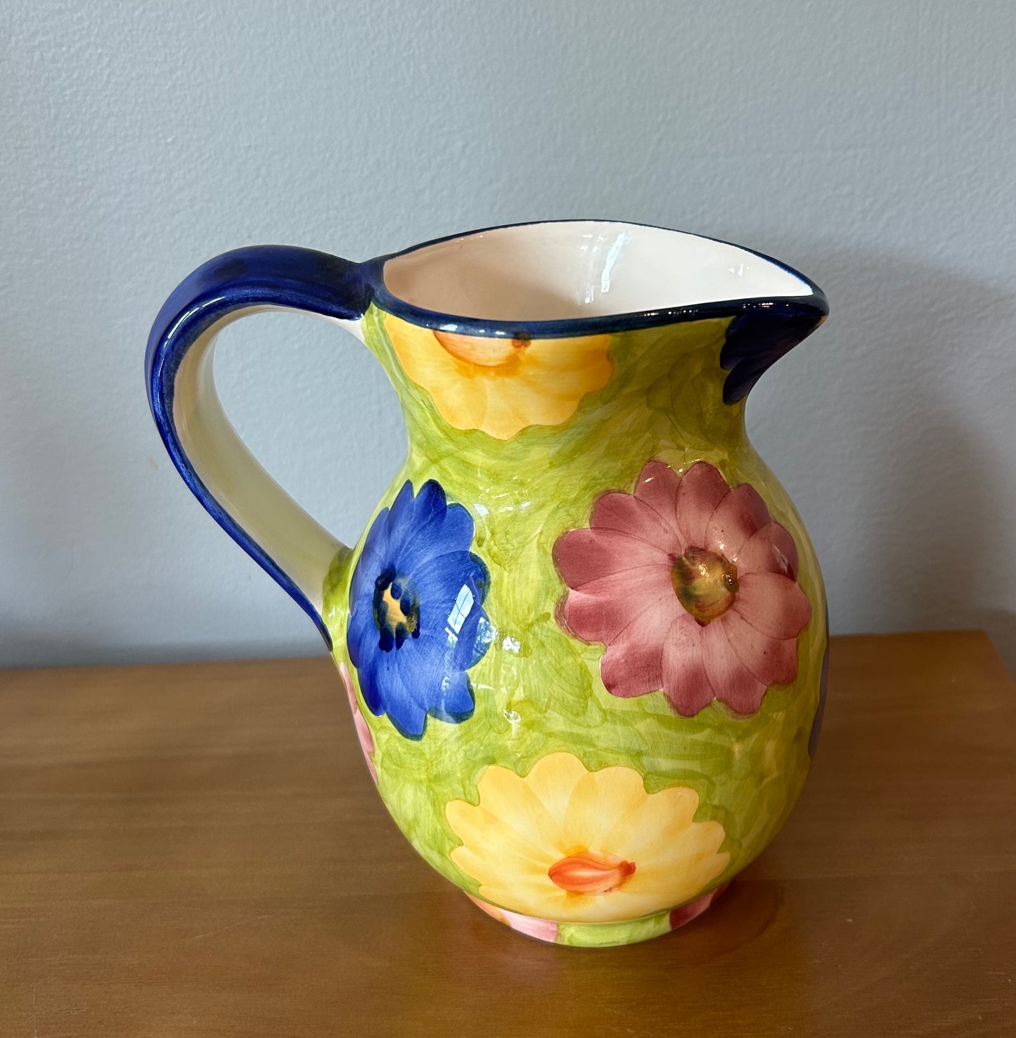 Vintage Floral Pitcher Hand Painted Portugal Glazed Nice Showpiece Collectable